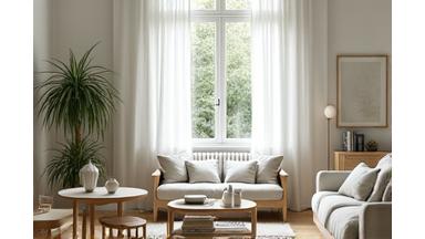 Inspirasjonsbilde av et lyst nordisk stueinteriør